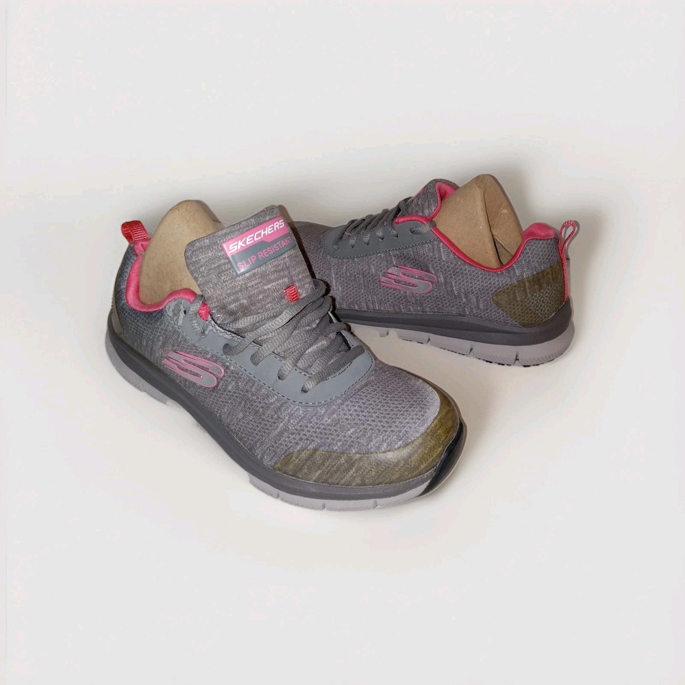 Skechers Work Slip Resistant Sneakers Womens 10 Gray Pink 77217W Utility Shoes